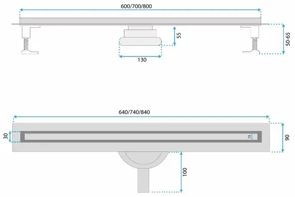 Set rigola pentru dus plus capac auriu Rea Neox Slim Pro 60 cm