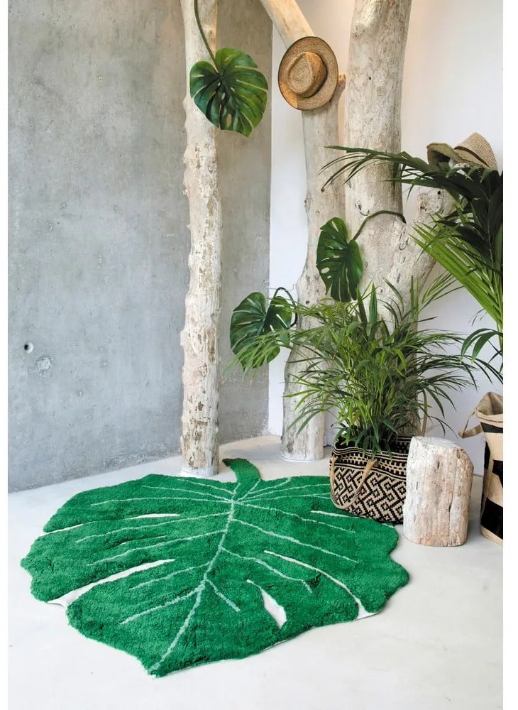 Covor pentru copii verde închis lavabil/țesut manual din bumbac 120x180 cm Monstera Leaf – Lorena Canals