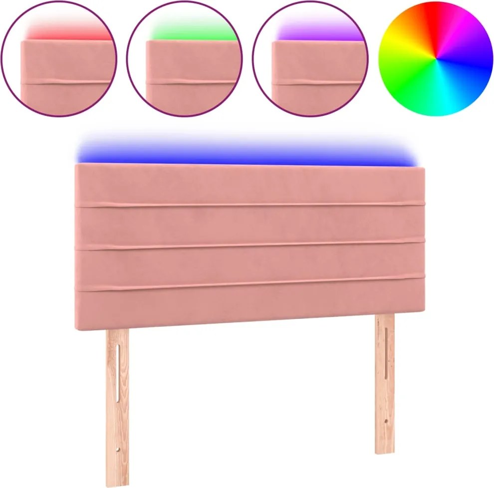 vidaXL Tăblie de pat cu LED, roz, 90x5x78/88 cm, catifea