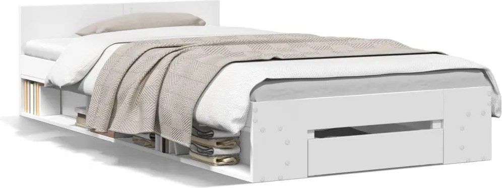 vidaXL Cadru de pat cu sertar, alb, 100x200 cm, lemn prelucrat