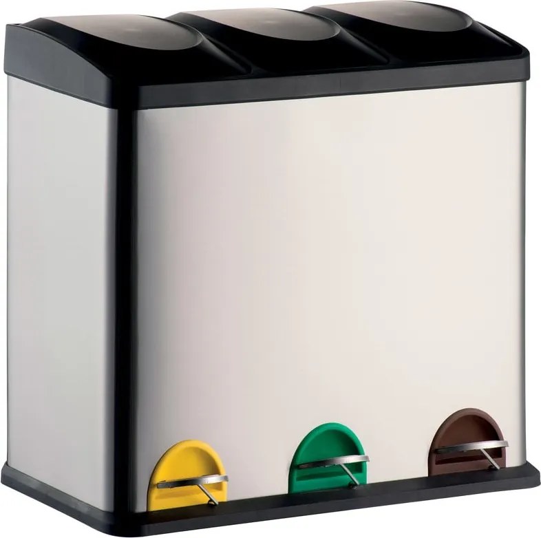 Coș de gunoi argintiu mat pentru reciclare/cu pedală 3x20 l din oțel Tri Selectif – MSV