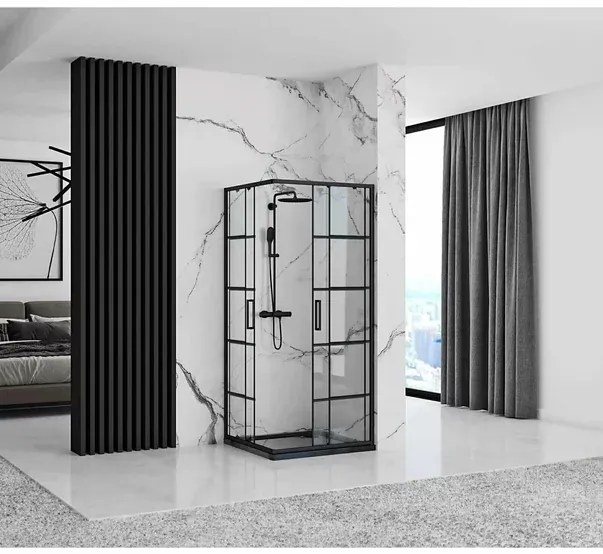 Cabina de dus patrata Rea Concept cu usi glisante 80x80 negru mat