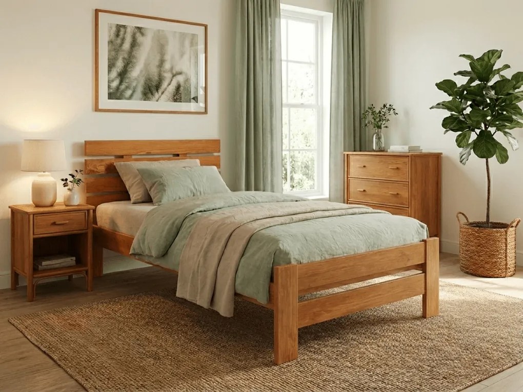 Pat de o persoana inalt Paris, arin 90x200 cm Saltele: Cu saltele Deluxe 10 cm, Somiera pat: Cu lamele curbate