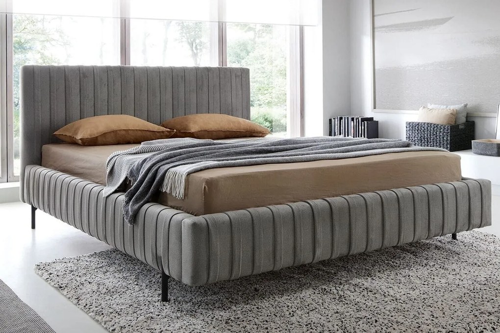 Pat lemn masiv Tapițat Plix cu Ladă Depozitare Personalizabil 140/160/180 x 200 cm - Nube 05, 180 x 200 cm