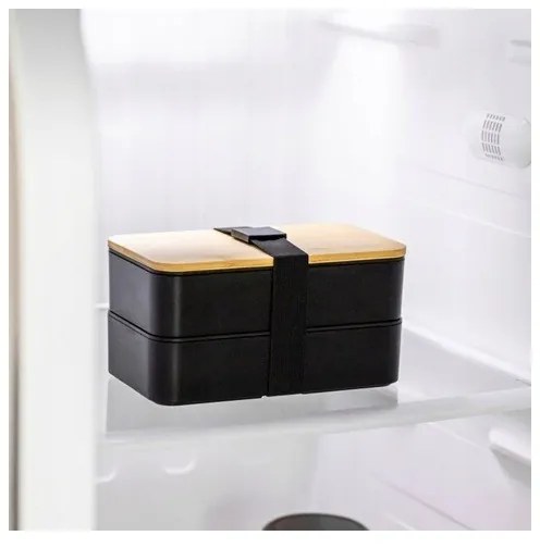 Cutie de pranz DUO LUNCH cu tacamuri, negru/bambus