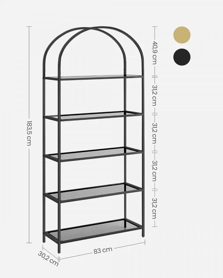 Etajera cu 5 rafturi, 83 x 30.2 x 183.5 cm, metal, negru, Vasagle