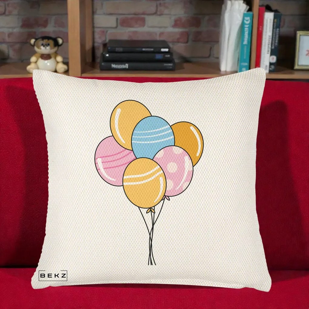 Perna Decorativa Baloane Petrecere, 40x40 cm, Crem Reliefat, Husa Detasabila, Perna Inclusa, BEKZ®