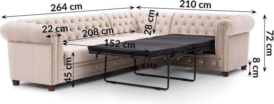 Colțar bej extensibil cu tapițerie din catifea (cu colț pe partea dreaptă/în formă de ”L”) York Blik – Ropez