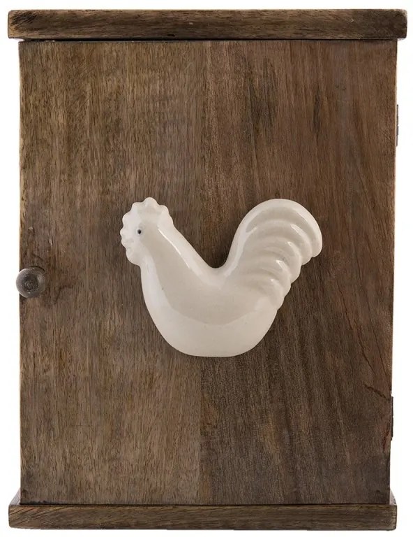 Dulăpior pentru chei din lemn, model cocoș ceramic, 23x8x30 cm