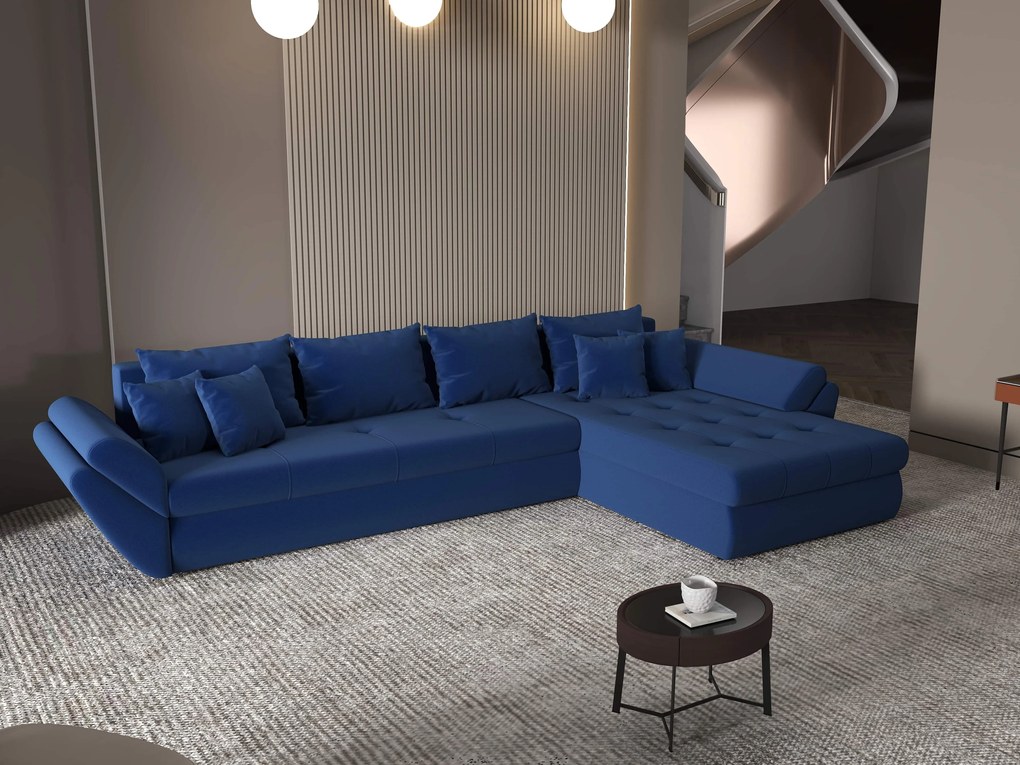 Colțar extensibil dumonde cu ladă de depozitare si sezut confortabil din spuma high-density, Loana XL Royal Albastru II 335x185 cm