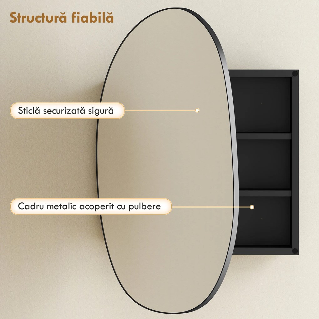 HOMCOM Dulap Baie cu Oglindă și 3 Rafturi, 61x12x79 cm, Formă Neregulată, Dulap Montabil pe Perete, Negru | Aosom Romania