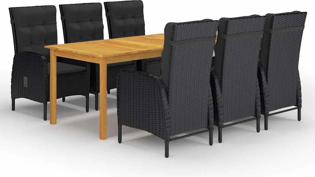 vidaXL Set de masă pentru grădină, 7 piese, negru