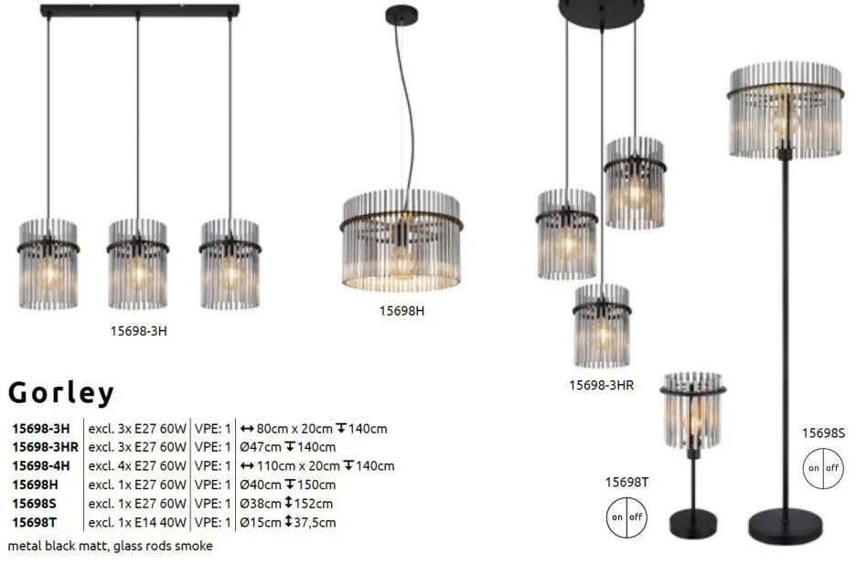 Veioza, lampa de masa design modern GORLEY negru, fumuriu