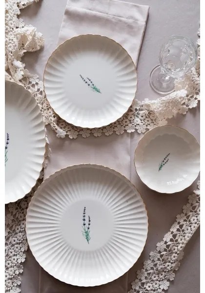 Set veselă 27 piese, porțelan, alb/auriu