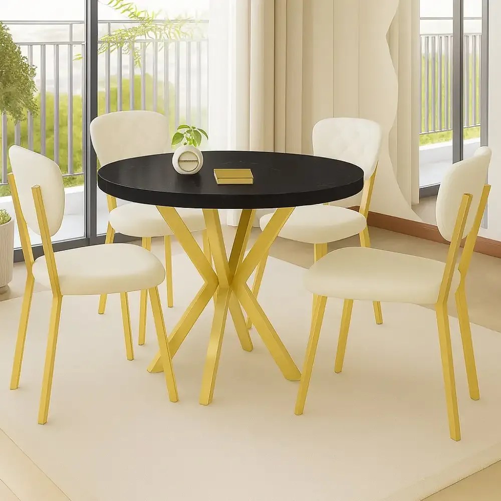 Scaun Barton, bej, profil din metal,auriu