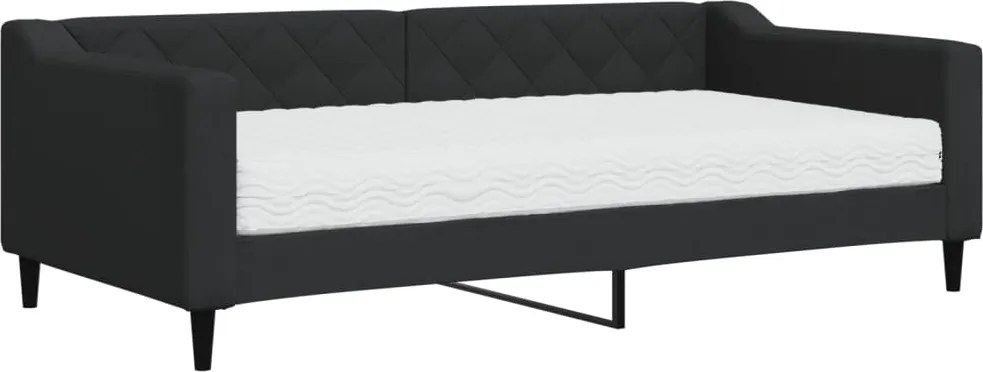vidaXL Pat de zi cu saltea, negru, 90x190 cm, textil