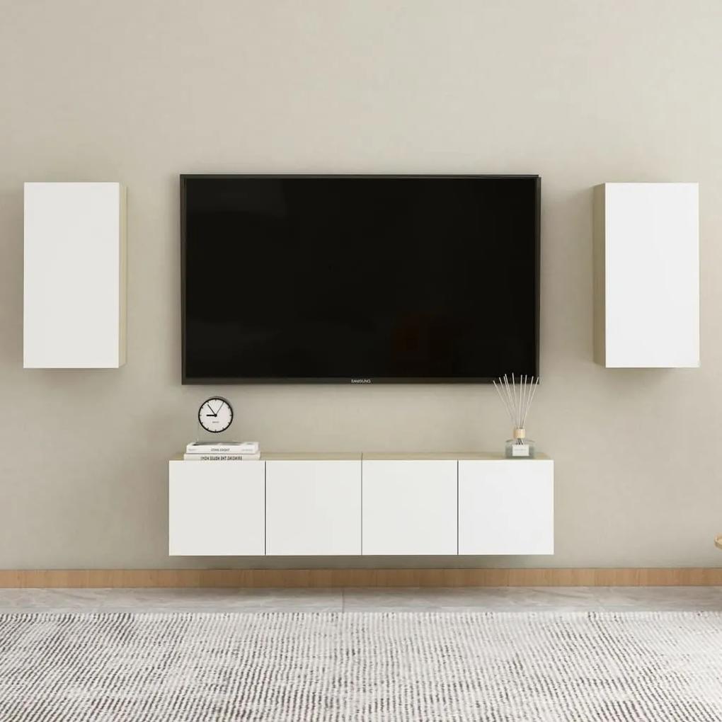Comoda TV, alb si stejar Sonoma, 30,5x30x60 cm, PAL 1, alb si stejar sonoma, 30.5 x 30 x 60 cm