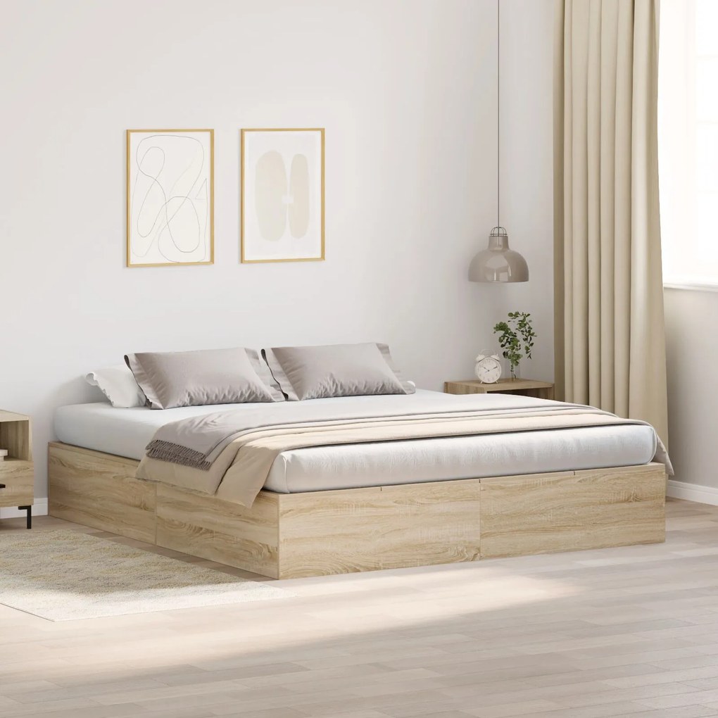 vidaXL Cadru de pat Stejar sonoma 200 x 180 x 31.5 cm Lemn compozit