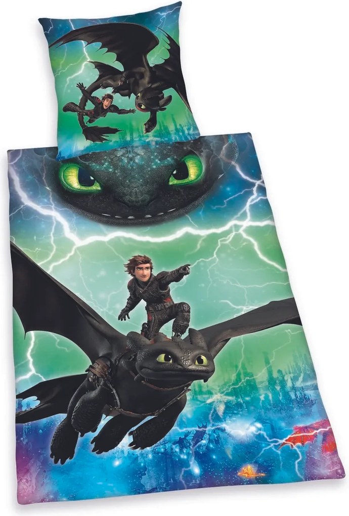 Lenjerie de pat din bumbac Herding Dragons, 135 x 200 cm, 80 x 80 cm