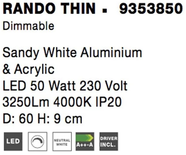 Plafoniera LED 4000K moderna 60cm RANDO THIN alba NVL-9353850