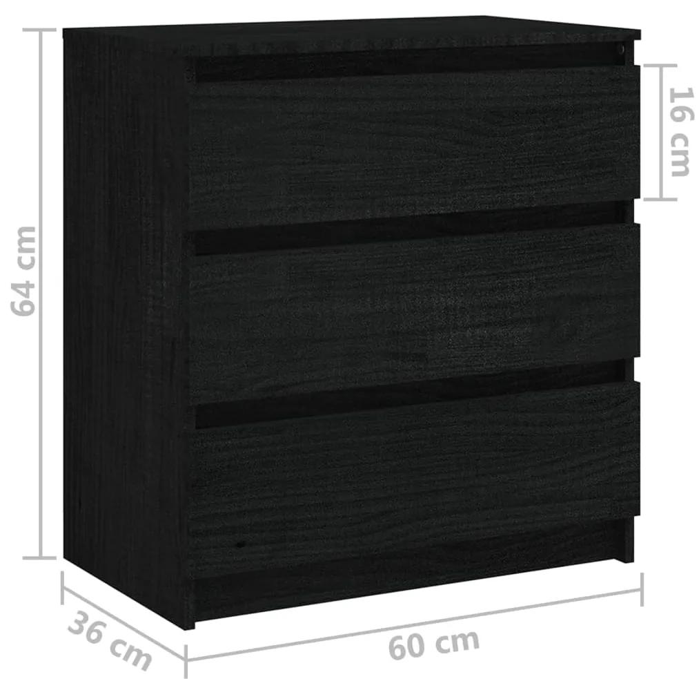 Noptiere, 2 buc., negru, 60x36x64 cm, lemn masiv de pin 2, Negru