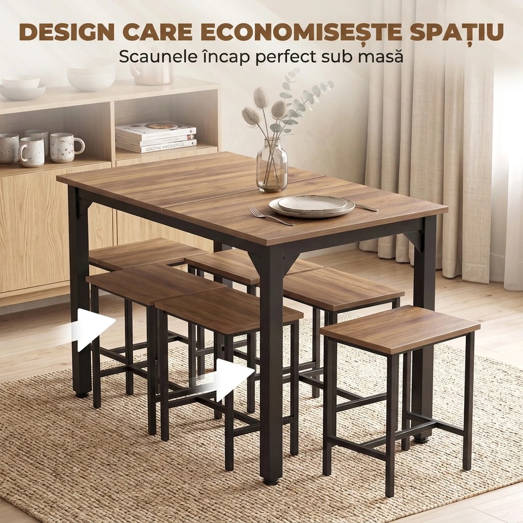 HOMCOM Set Masă Da Dining Extensibil 160 cm Cm, Negru Nuc | Aosom Romania