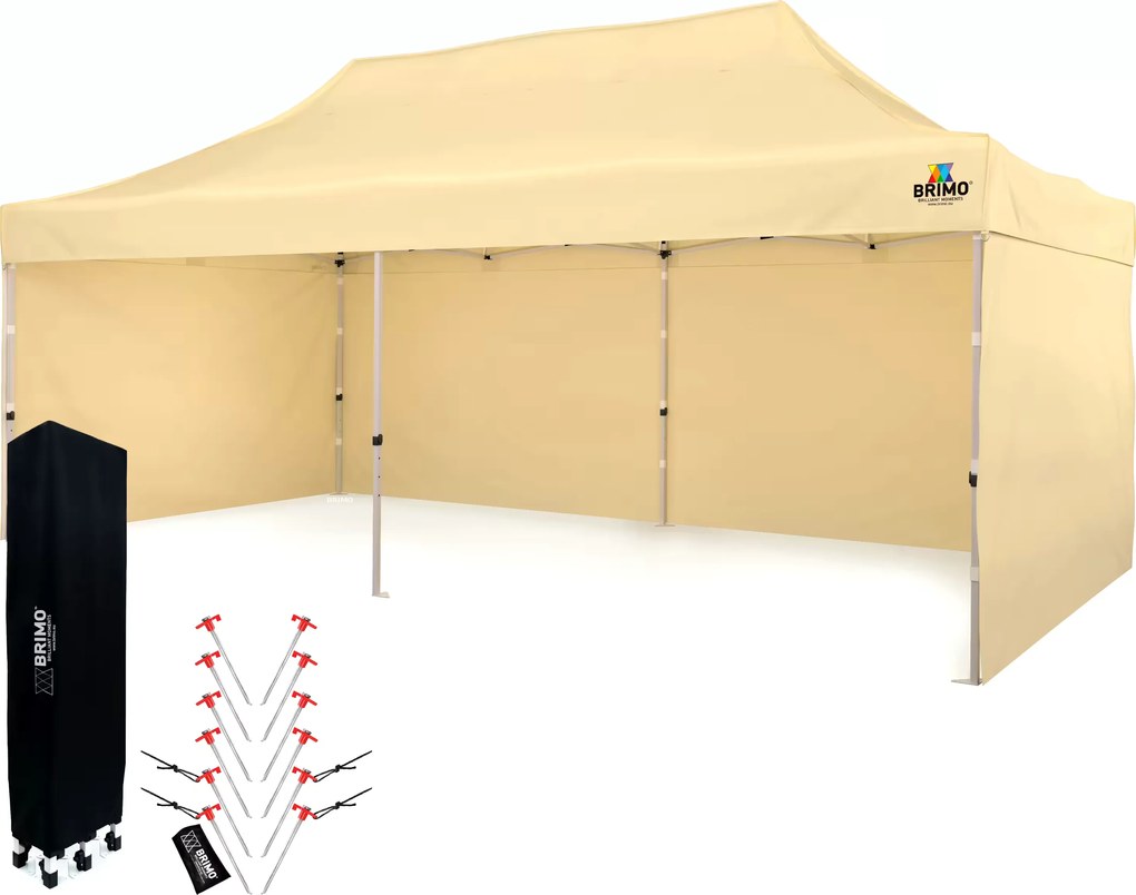 Cortină de petrecere 3x6m cu structură tip foarfecă (3 pereți) - Construcție din oțel și pânză 330g/m² - cu 3 pereți - Bej