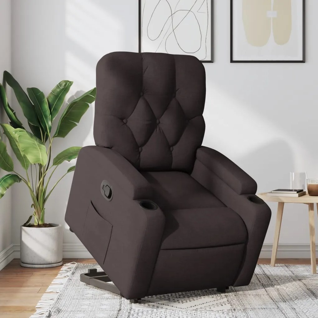 vidaXL Fotoliu rabatabil cu ridicare pe verticală, maro închis, textil