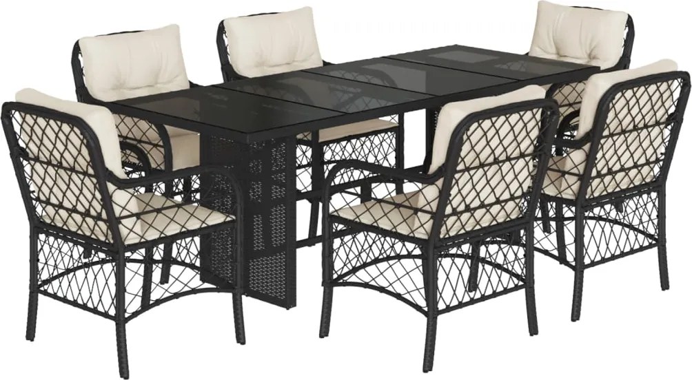 vidaXL Set mobilier de grădină cu perne, 7 piese, negru, poliratan
