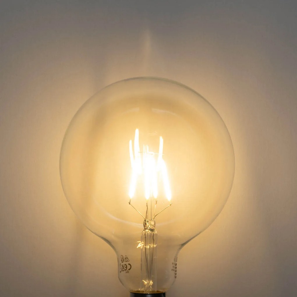 Set de 5 becuri LED E27 cu filament spiralat, reglabile, G125 4W 270 lm 2700K