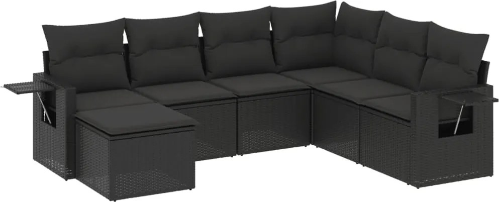 vidaXL Set canapele de grădină cu perne, 7 piese, negru, poliratan