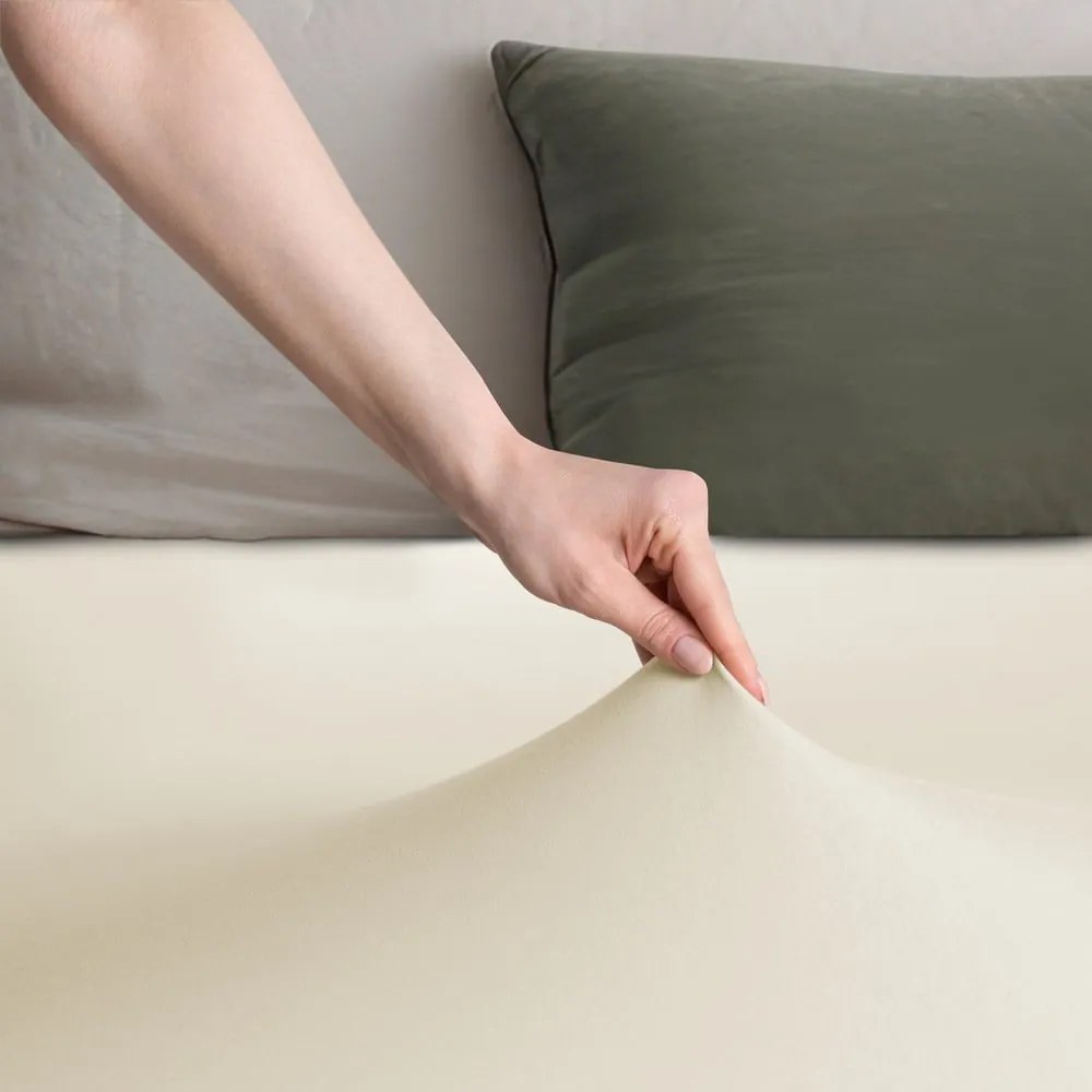 Cearceaf bej din jerseu cu elastic 140x200 cm Amber – Restilo