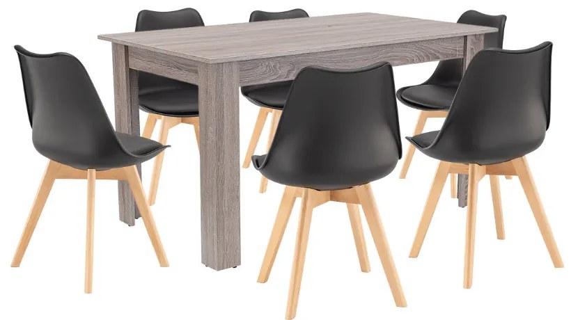 Set de masă Zara 6+1 negru-stejar York