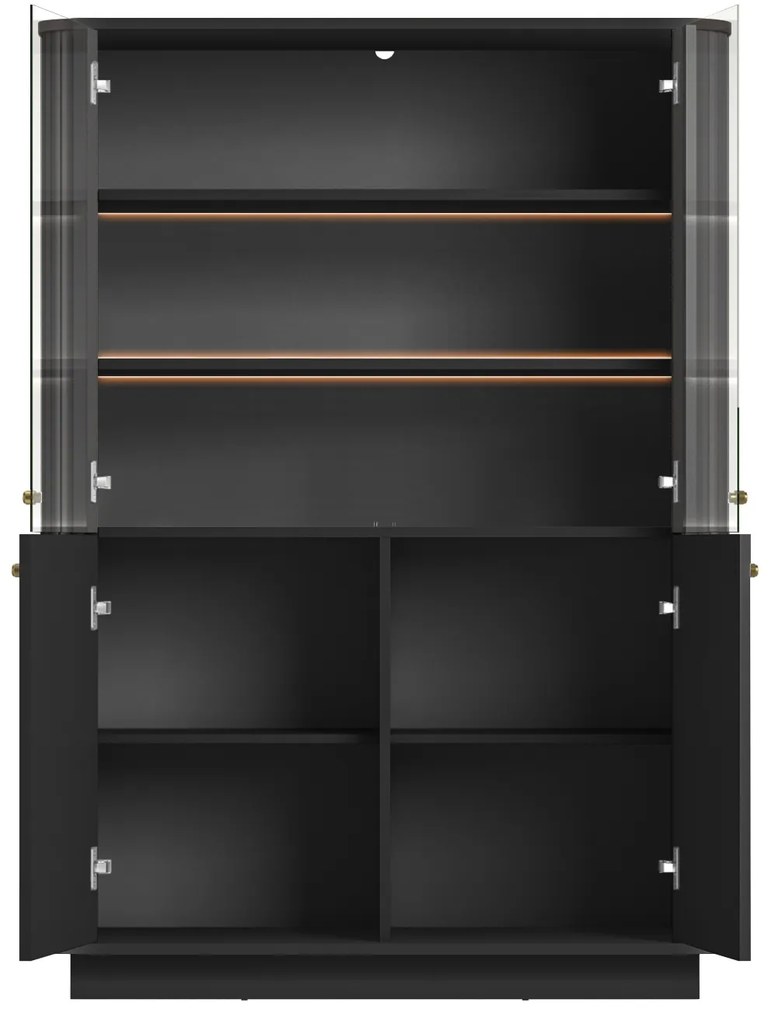 Vitrină cu patru uși pe soclu Vesper 103 cm - negru / mânere aurii