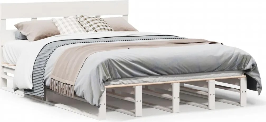 vidaXL Cadru de pat fără saltea, alb, 140x190 cm, lemn masiv de pin