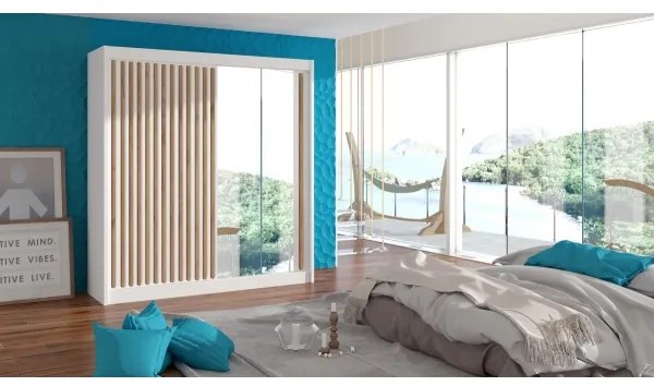 Dulap SANTINO cu oglindă 203x215 cm alb/stejar craft