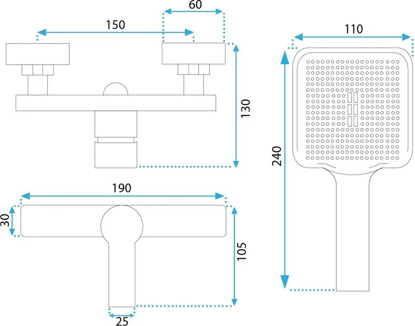 Baterie de dus REA ARGUS Cupru periat