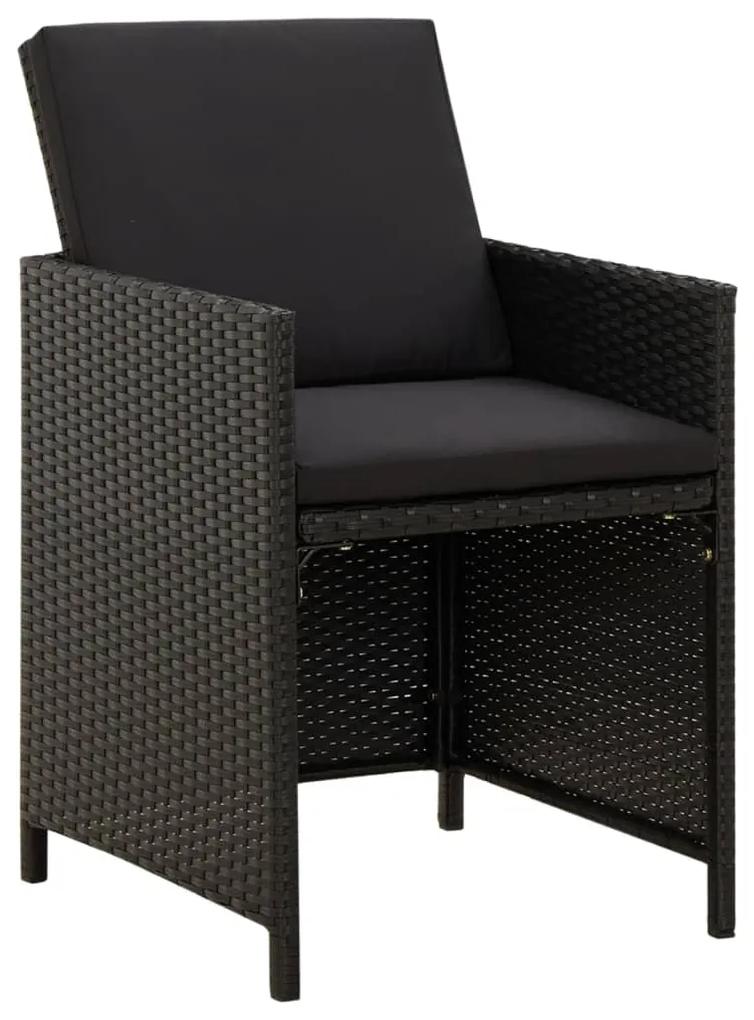 Set mobilier de gradina cu perne, 9 piese, negru, poliratan Negru, Lungime masa 109 cm, 4x fotoliu + 4x suport pentru picioare + masa, 1