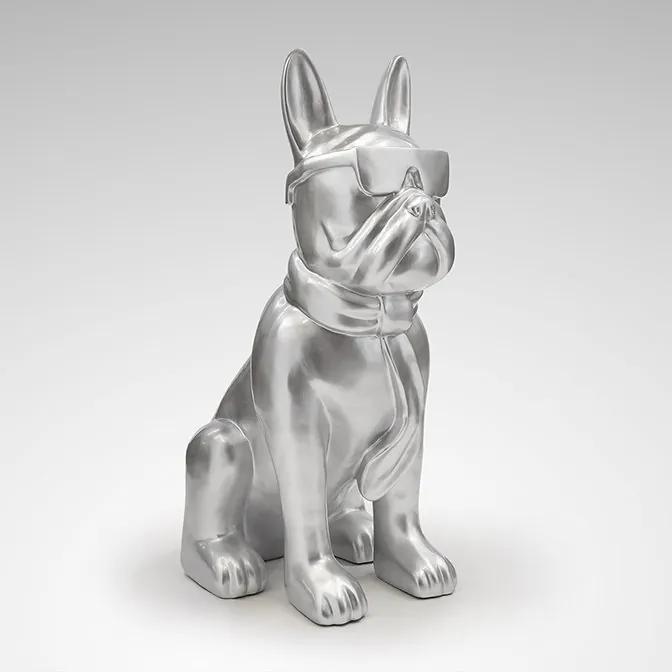 Figurina decorativa mare pentru interior sau exterior Bulldog Frances argintiu