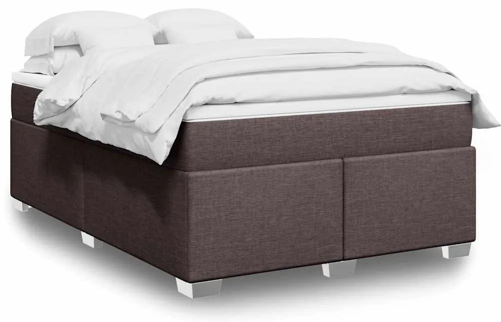 vidaXL Pat box spring cu saltea, maro închis, 140x200 cm, textil