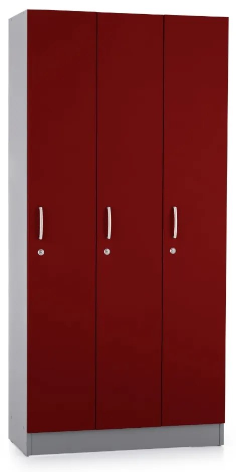 Dulap din lemn Visio LUX - 3 compartimente, 90 x 42 x 190 cm, roșu