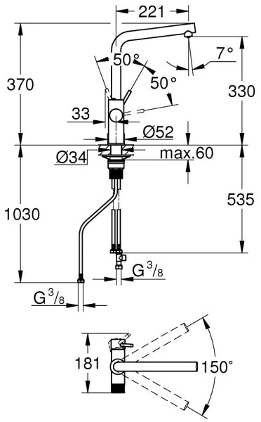 GROHE 30600000 - Baterie pentru chiuvetă BLUE PURE cu pipa în L, crom lucios
