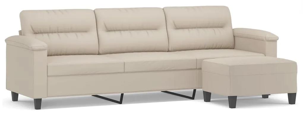 Canapea cu 3 locuri si taburet, crem, 210 cm, microfibra Crem, 240 x 77 x 80 cm
