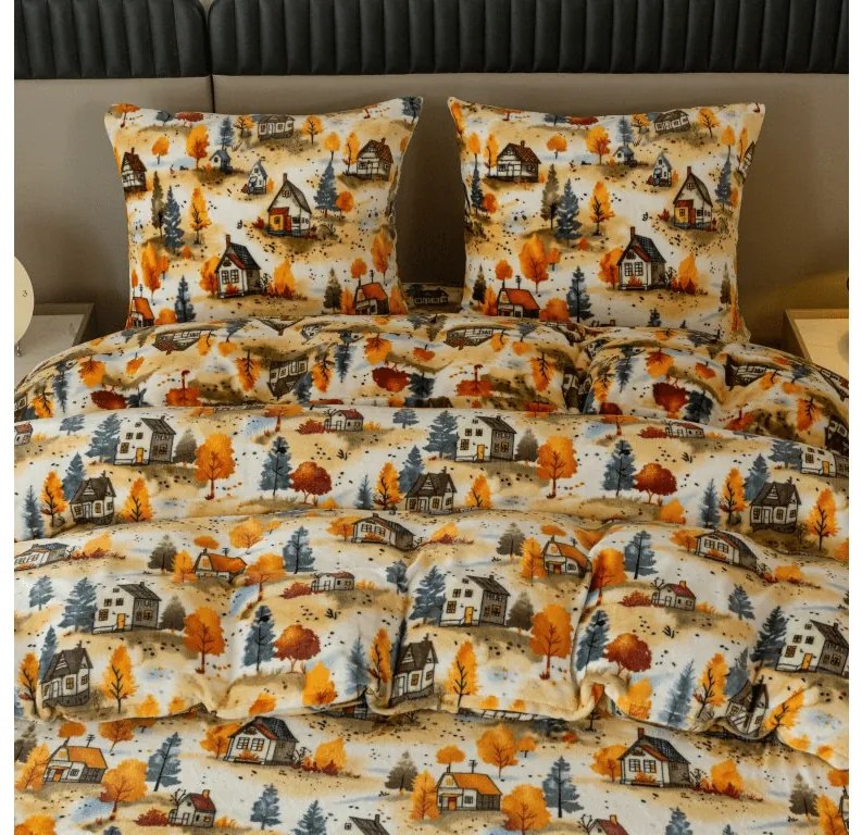 Lenjerie cocolino AUTUMN VILLAGE colorata Dimensiune lenjerie de pat: 70 x 90 cm | 140 x 200 cm