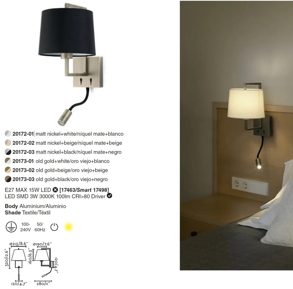 Aplica perete cu reader LED design clasic FRAME auriu/bej