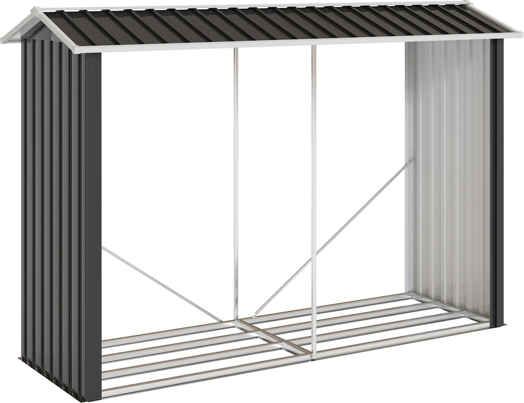 Outsunny Suport de Lemne cu Structură din Oțel Galvanizat 240x86x160cm Negru | Aosom Romania