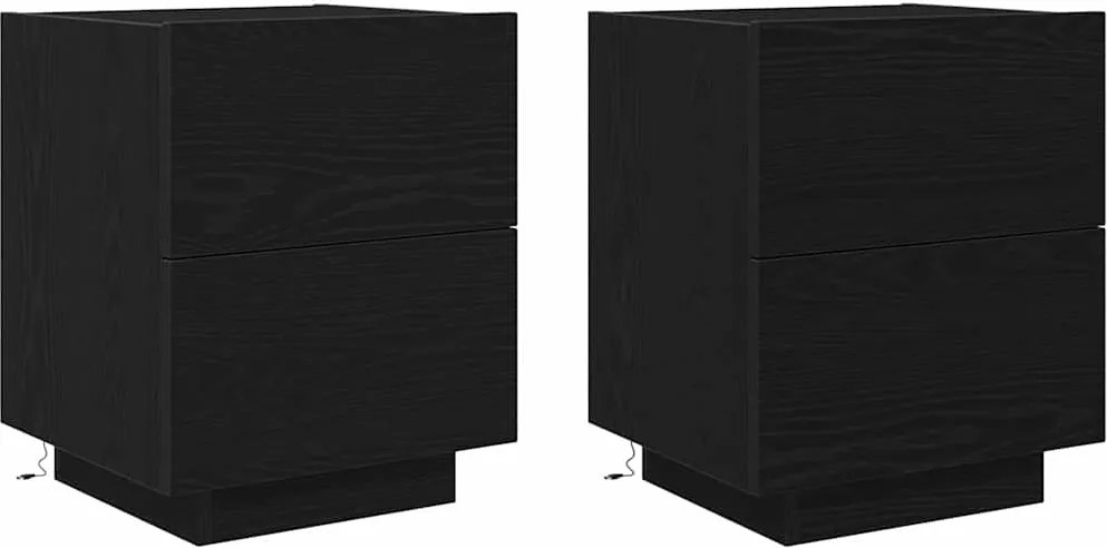 vidaXL Dulap de noapte cu sertar 2 pcs Stejar Negru 45 x 40 x 55 cm