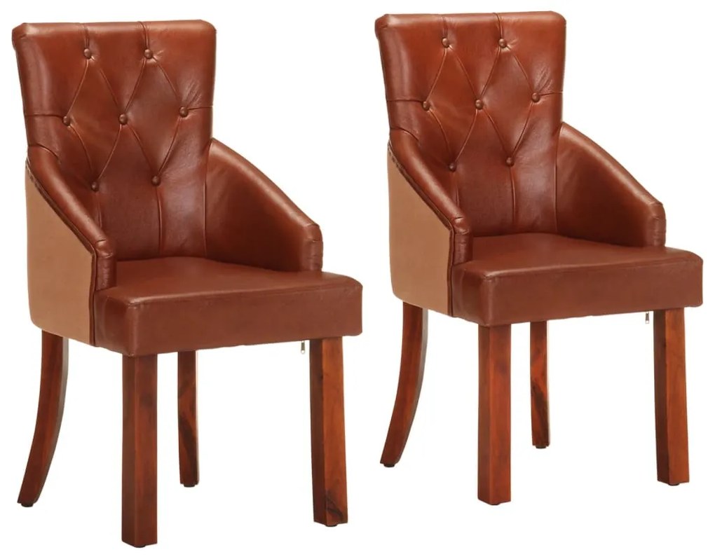 vidaXL Scaune de bucătărie, 2 buc., maro, piele naturală de capră