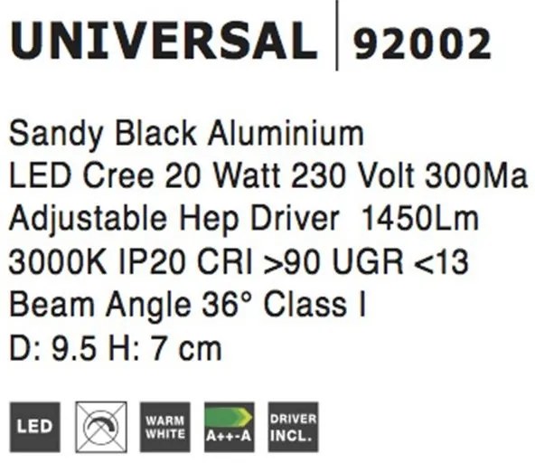 Spot LED aplicat ajustabil perete/tavan UNIVERSAL negru