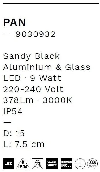 Spot LED aplicat iluminat exterior ambiental IP54 PAN negru